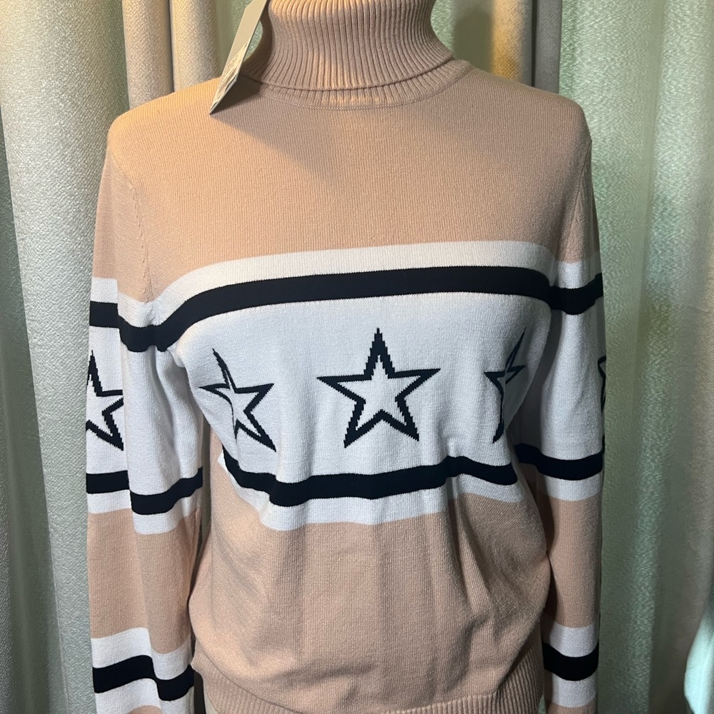 ANTONIO MELANI Star Patterned Cowl Neck Sweater - Beige and Black